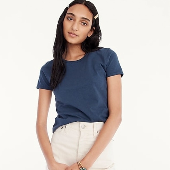 J crew ‘90s cropped organic slub cotton tee shirt deep navy - Picture 1 of 4